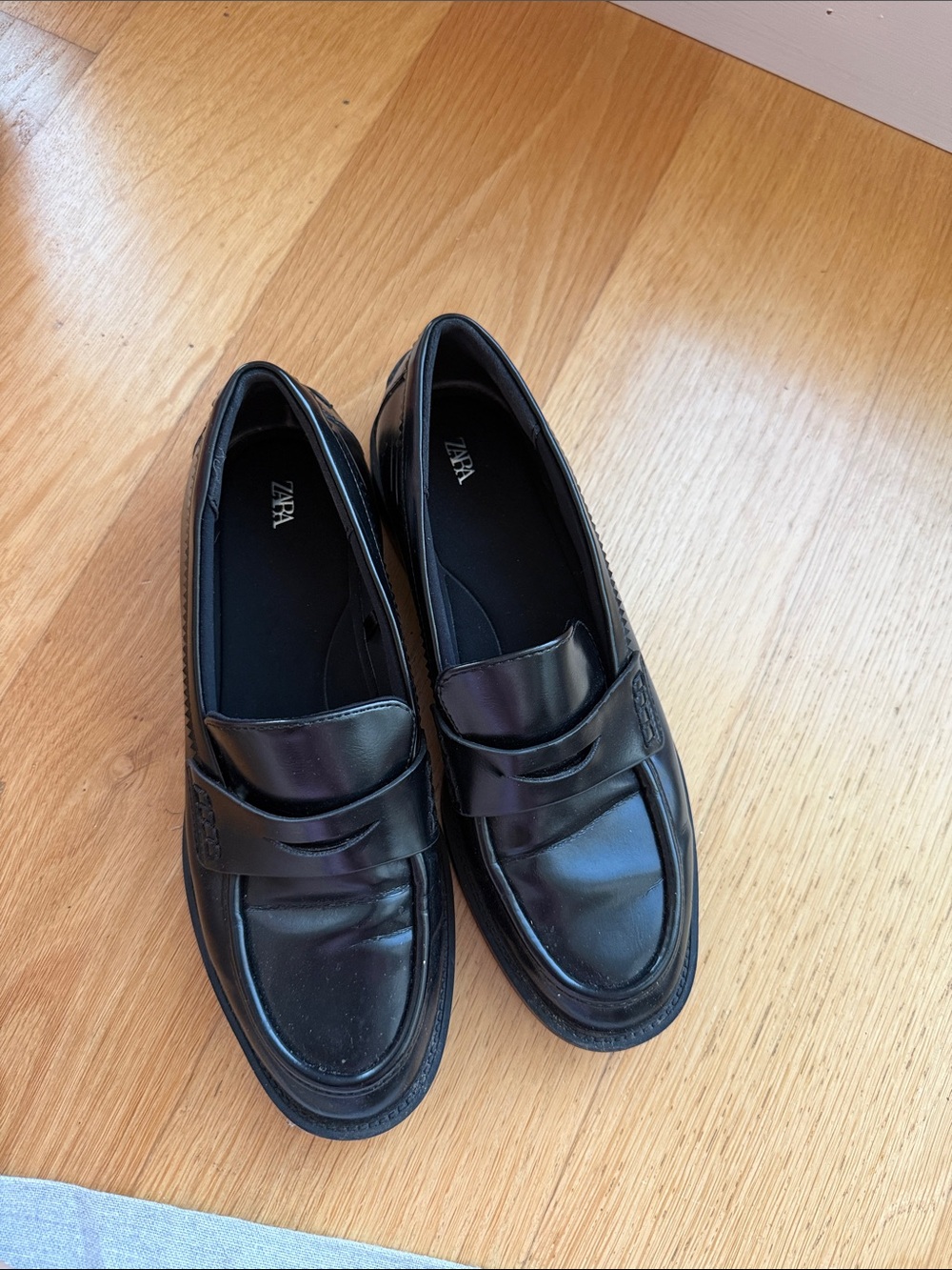 Zara Black Leather Women's Penny Loafers